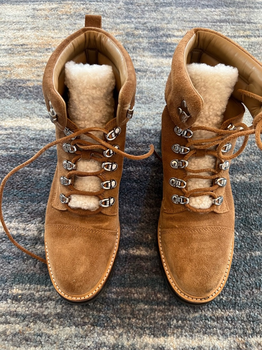 Marc Fisher Suede Shearling Lined Lace-Up Hiking Boots - Tan